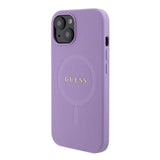 Apple iPhone 15 Kılıf Guess Orjinal Lisanslı M-safe Şarj Özellikli Yazı Logolu Saffiano Kapak