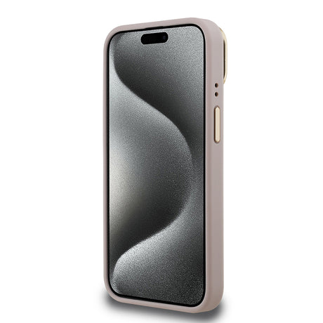 Apple iPhone 15 Kılıf Guess Orjinal Lisanslı PU Deri 4G Desenli Metal Büyük 4G ve Yazı Logolu Kamera Standlı Kapak