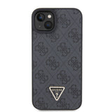 Apple iPhone 15 Kılıf Guess Orjinal Lisanslı PU Deri Askılı Taşlı Üçgen Logo 4G Desenli Strass Crossbody Kapak
