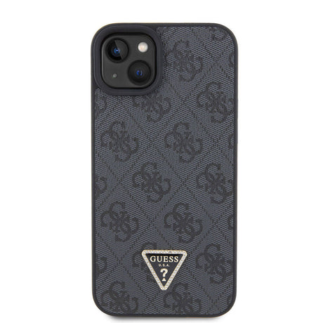 Apple iPhone 15 Kılıf Guess Orjinal Lisanslı PU Deri Askılı Taşlı Üçgen Logo 4G Desenli Strass Crossbody Kapak