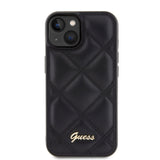 Apple iPhone 15 Kılıf Guess Orjinal Lisanslı PU Deri Metal Yazı Logolu Kapitone Kapak