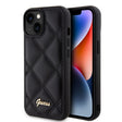 Apple iPhone 15 Kılıf Guess Orjinal Lisanslı PU Deri Metal Yazı Logolu Kapitone Kapak