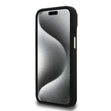 Apple iPhone 15 Kılıf Guess Orjinal Lisanslı PU Deri Taşlı Üçgen Logo 4G Desenli Kamera Standlı Kapak