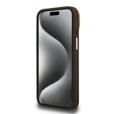 Apple iPhone 15 Kılıf Guess Orjinal Lisanslı PU Deri Taşlı Üçgen Logo 4G Desenli Kamera Standlı Kapak