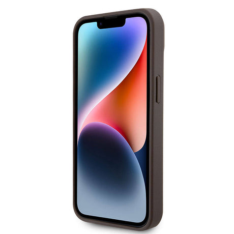 Apple iPhone 15 Kılıf Guess Orjinal Lisanslı PU Deri Taşlı Üçgen Logo 4G Desenli Strass Kapak