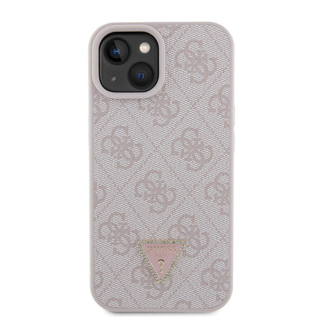 Apple iPhone 15 Kılıf Guess Orjinal Lisanslı PU Deri Taşlı Üçgen Logo 4G Desenli Strass Kapak