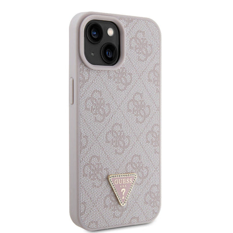 Apple iPhone 15 Kılıf Guess Orjinal Lisanslı PU Deri Taşlı Üçgen Logo 4G Desenli Strass Kapak