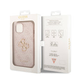 Apple iPhone 15 Kılıf Guess Orjinal Lisanslı PU Deri Yazı ve 4G Metal Logolu Desenli Kapak