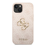 Apple iPhone 15 Kılıf Guess Orjinal Lisanslı PU Deri Yazı ve 4G Metal Logolu Desenli Kapak