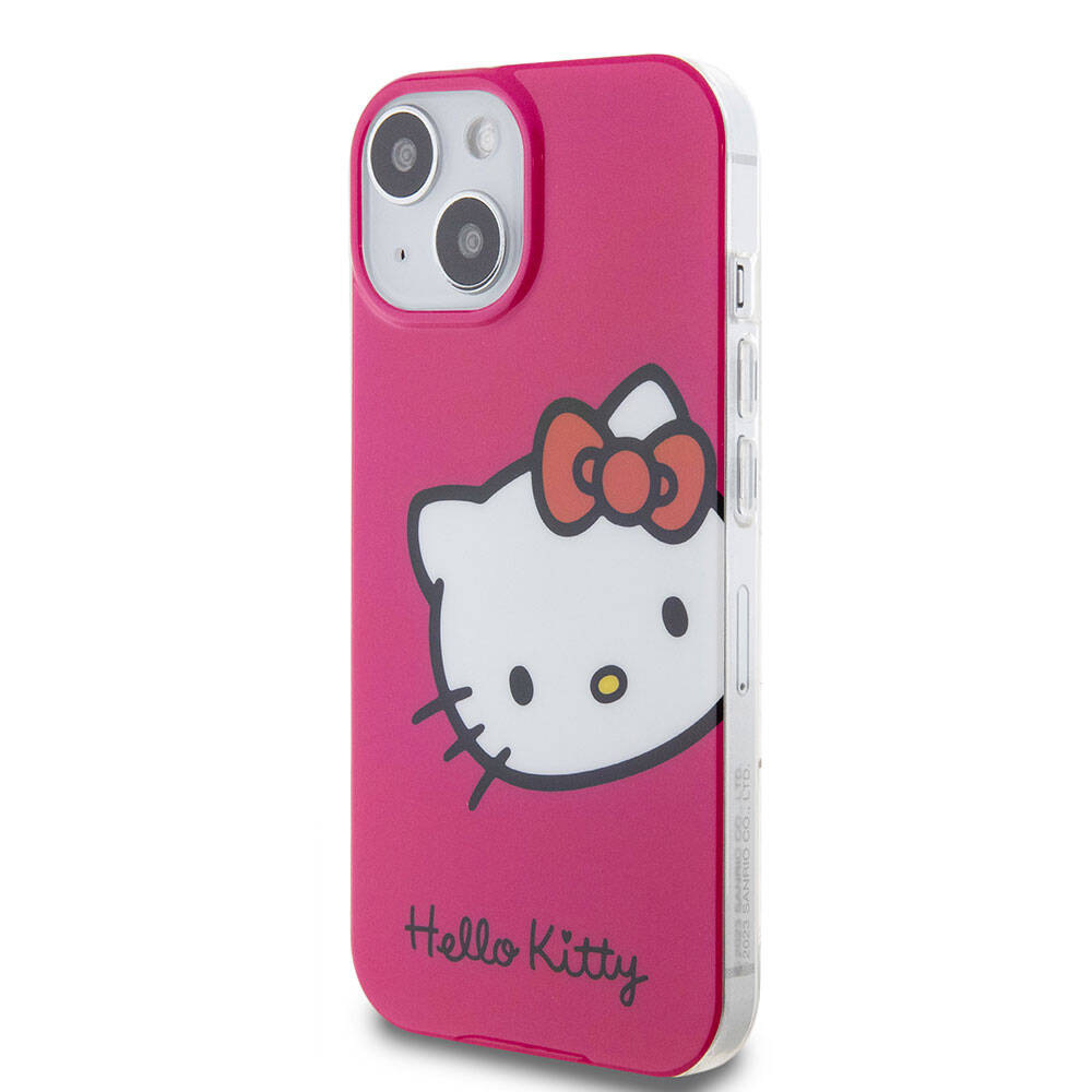 Apple iPhone 15 Kılıf Hello Kitty Orjinal Lisanslı Yazı ve İkonik Logolu Kitty Head Kapak