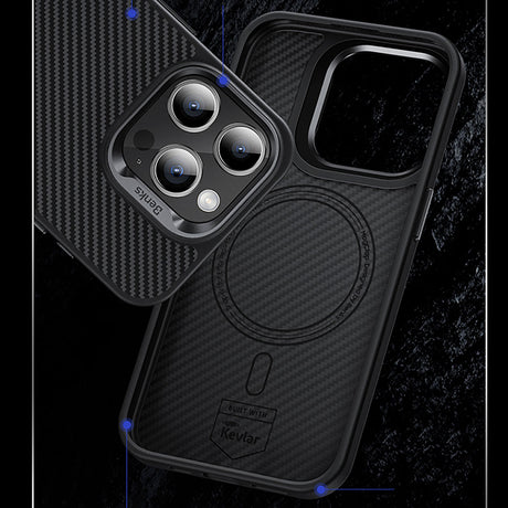 Apple iPhone 15 Kılıf Karbon Fiber M-safe Şarj Özellikli Benks Hybrid ArmorPro 600D Kevlar Kapak