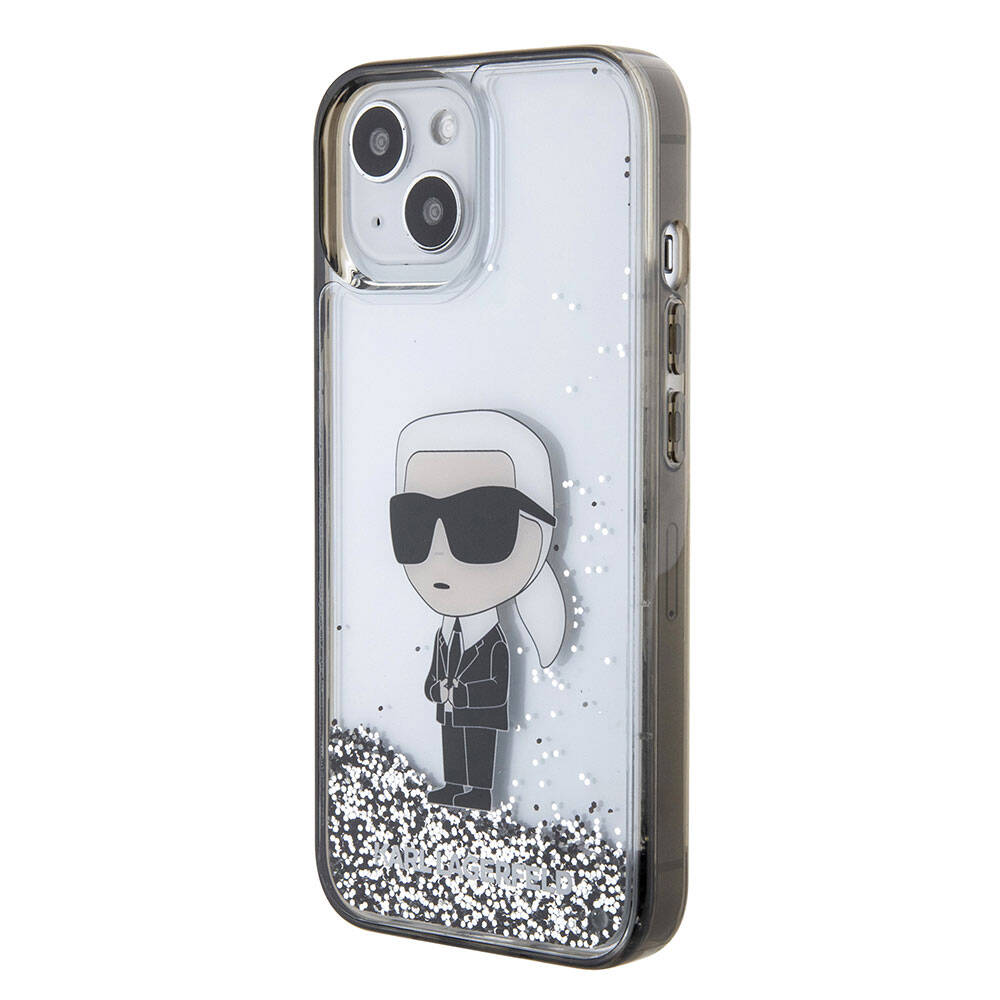 Apple iPhone 15 Kılıf Karl Lagerfeld İkonik Sıvılı Glitter Orjinal Lisanslı Kapak