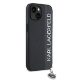 Apple iPhone 15 Kılıf Karl Lagerfeld Orjinal Lisanslı Anahtarlıklı Taşlı KL Yazılı Saffiano Rhinestones Kapak