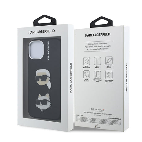 Apple iPhone 15 Kılıf Karl Lagerfeld Orjinal Lisanslı K&C Heads Pin Kapak