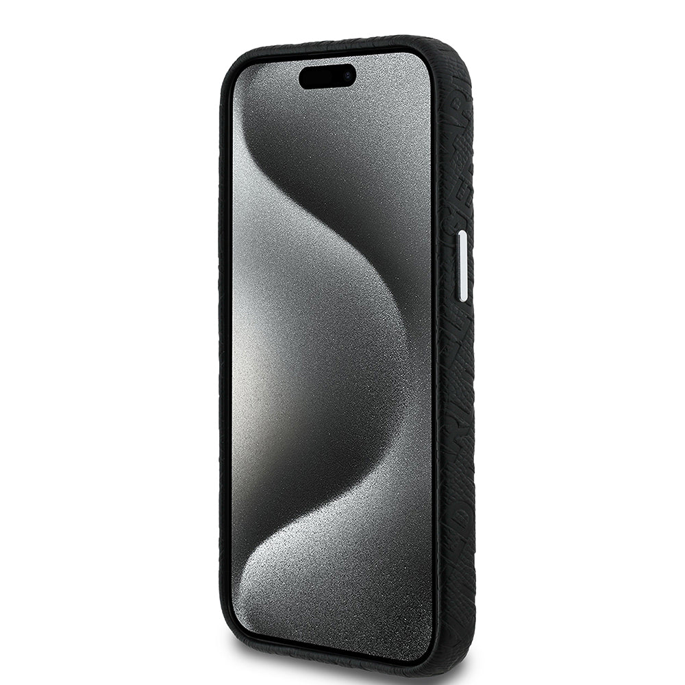 Apple iPhone 15 Kılıf Karl Lagerfeld Orjinal Lisanslı PU Deri Damgalı Metal Yazı Logolu Kapak