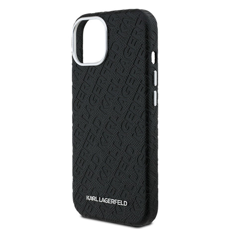 Apple iPhone 15 Kılıf Karl Lagerfeld Orjinal Lisanslı PU Deri Damgalı Metal Yazı Logolu Kapak
