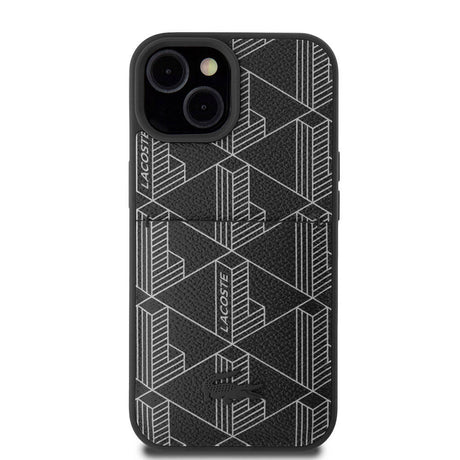 Apple iPhone 15 Kılıf Lacoste Orjinal Lisanslı M-safe Şarj Özellikli PU Deri Görünümlü Kartlıklı Karışık Monogram Desenli Kapak