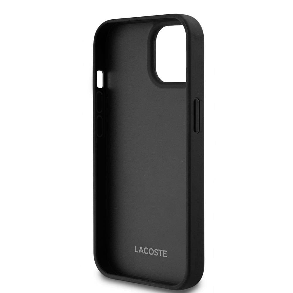 Apple iPhone 15 Kılıf Lacoste Orjinal Lisanslı M-safe Şarj Özellikli PU Deri Görünümlü Kartlıklı Karışık Monogram Desenli Kapak