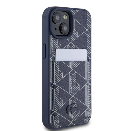 Apple iPhone 15 Kılıf Lacoste Orjinal Lisanslı M-safe Şarj Özellikli PU Deri Görünümlü Kartlıklı Karışık Monogram Desenli Kapak
