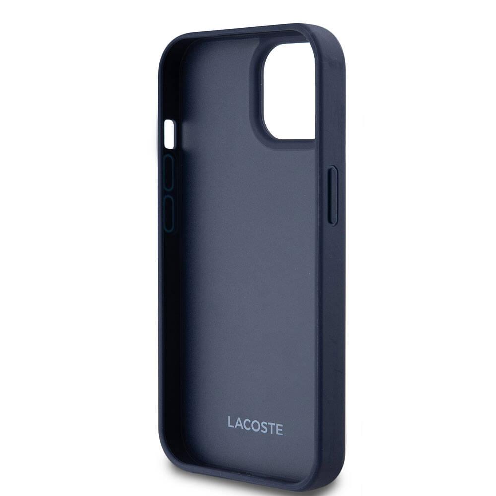 Apple iPhone 15 Kılıf Lacoste Orjinal Lisanslı M-safe Şarj Özellikli PU Deri Görünümlü Kartlıklı Karışık Monogram Desenli Kapak