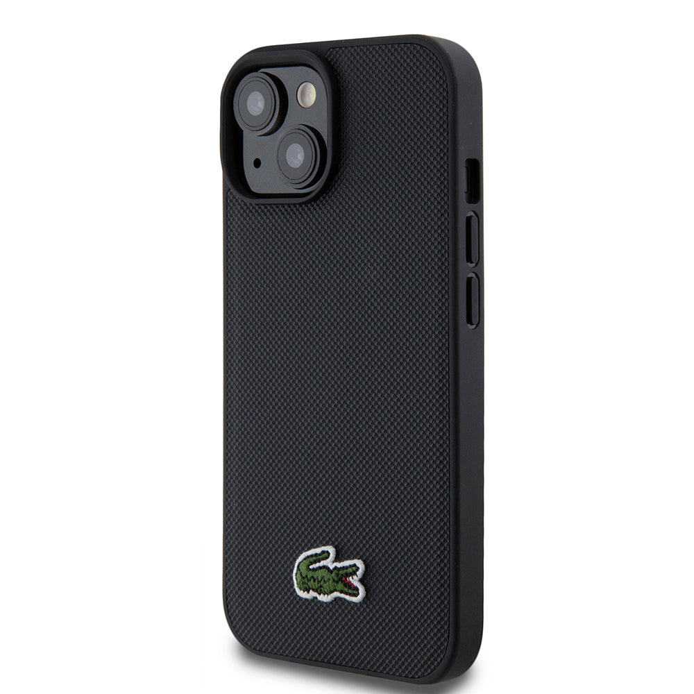 Apple iPhone 15 Kılıf Lacoste Orjinal Lisanslı PU Pike Desenli Arka Yüzey İkonik Timsah Dokuma Logolu Kapak + Type-C Kablo 1.5m