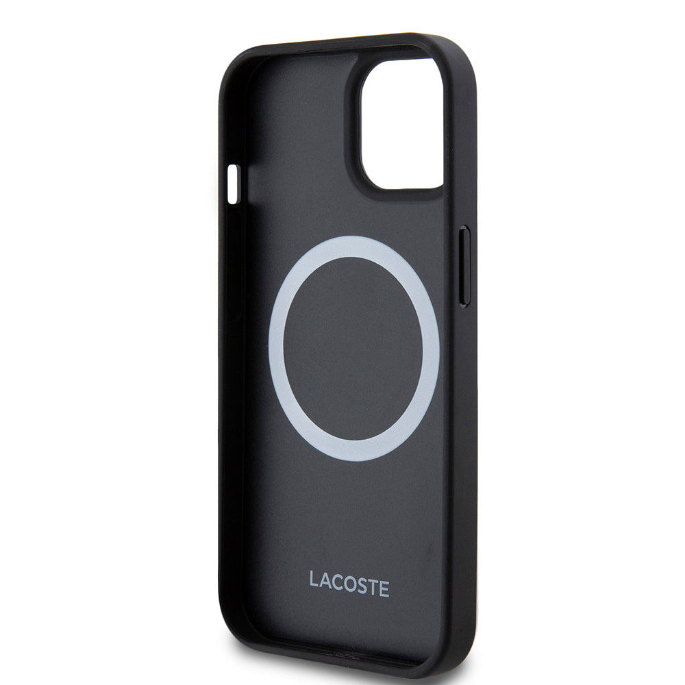 Apple iPhone 15 Kılıf Lacoste Orjinal Lisanslı PU Pike Desenli Arka Yüzey İkonik Timsah Dokuma Logolu Kapak + Type-C Kablo 1.5m