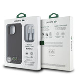 Apple iPhone 15 Kılıf Lacoste Orjinal Lisanslı PU Pike Desenli Arka Yüzey İkonik Timsah Dokuma Logolu Kapak + Type-C Kablo 1.5m