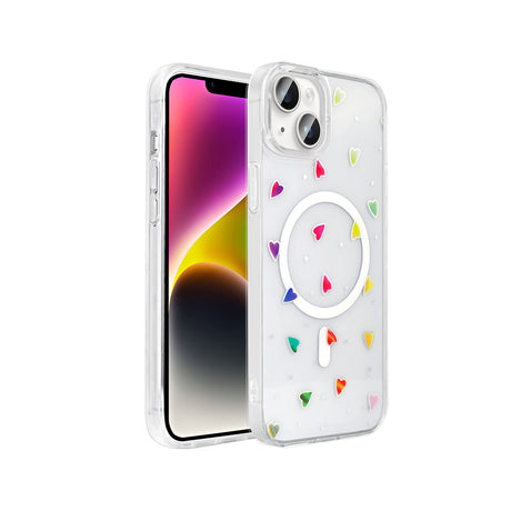 Apple iPhone 15 Kılıf M-Safe Şarj Özellikli Şeffaf Zore Folk Sert Kapak