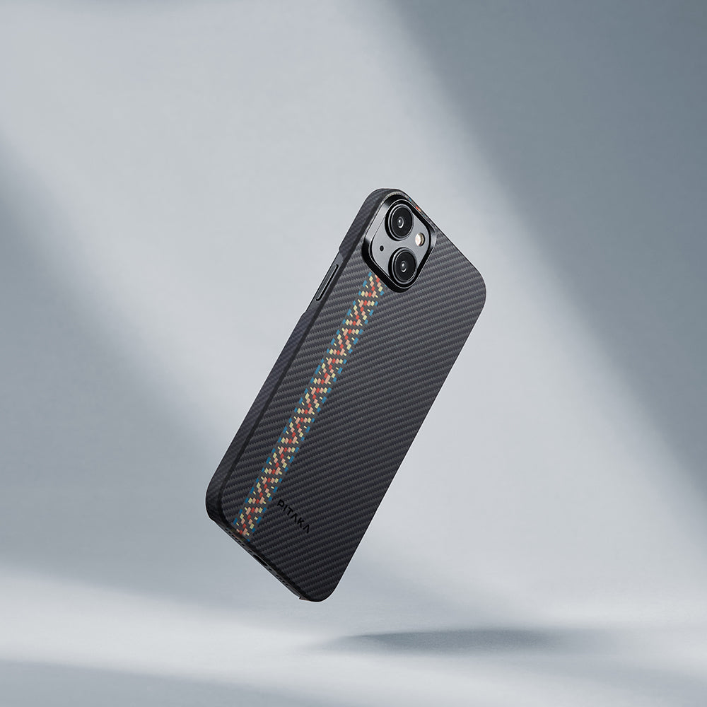 Apple iPhone 15 Kılıf M-safe Şarj Özellikli 600D Aramid Fiber Pitaka Tactile Woven Orchestra Serisi Rhapsody Kapak