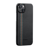 Apple iPhone 15 Kılıf M-safe Şarj Özellikli 600D Aramid Fiber Pitaka Tactile Woven Orchestra Serisi Rhapsody Kapak