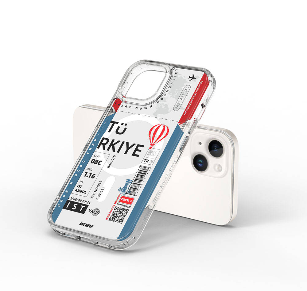 Apple iPhone 15 Kılıf M-safe Şarj Özellikli Bilet Desenli Wiwu Turkey B Serisi Kapak