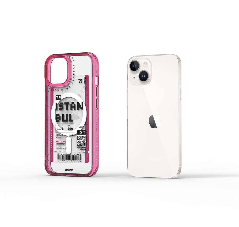 Apple iPhone 15 Kılıf M-safe Şarj Özellikli Bilet Desenli Wiwu Turkey B Serisi Kapak
