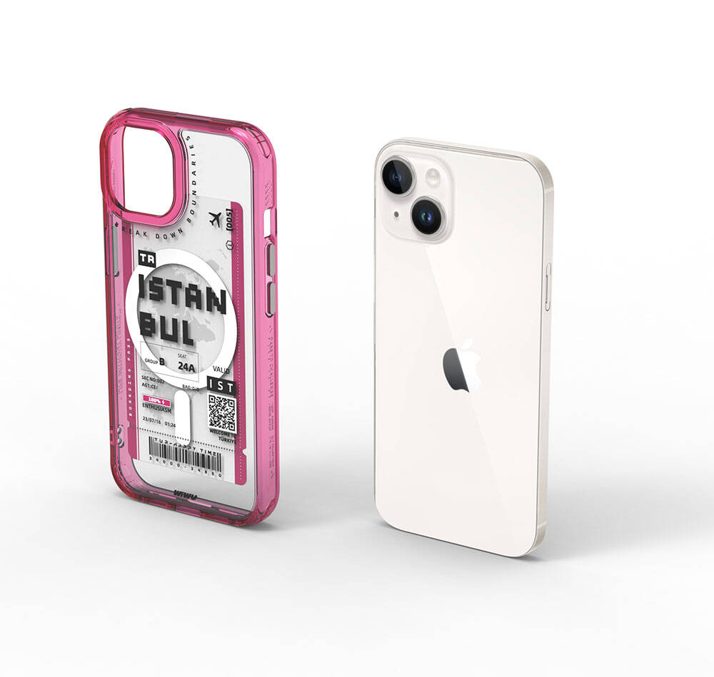 Apple iPhone 15 Kılıf M-safe Şarj Özellikli Bilet Desenli Wiwu Turkey B Serisi Kapak