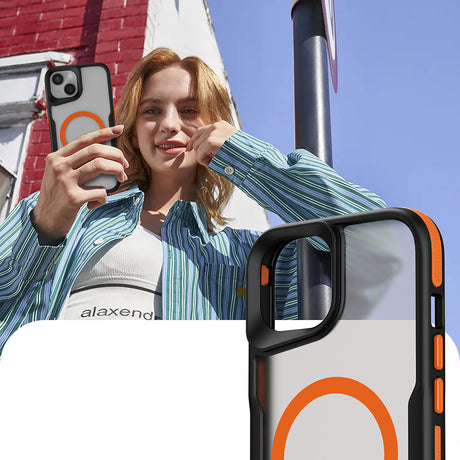 Apple iPhone 15 Kılıf M-safe Şarj Özellikli Renkli Kenar Airbag Şeritli Zore Lamer Kapak