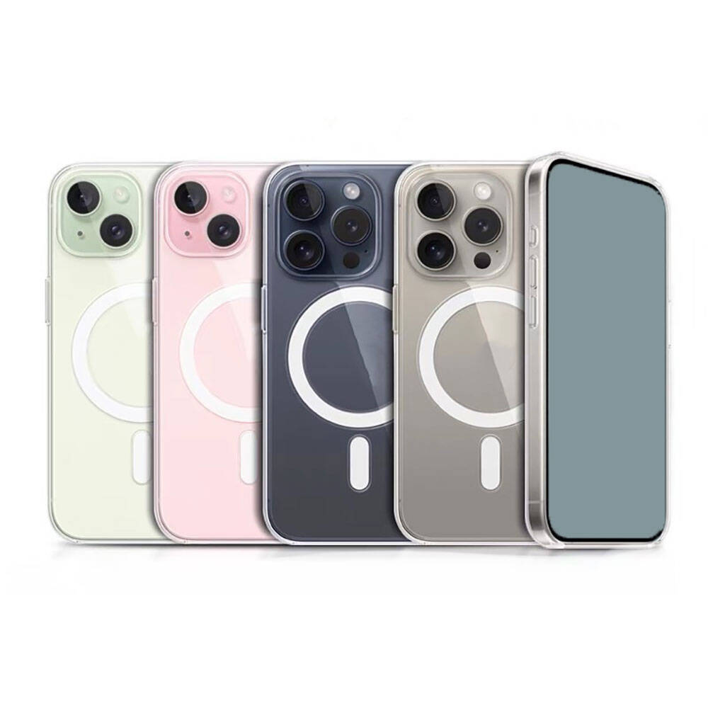 Apple iPhone 15 Kılıf M-safe Şarj Özellikli Şeffaf Sert PC Zore Embos Kapak