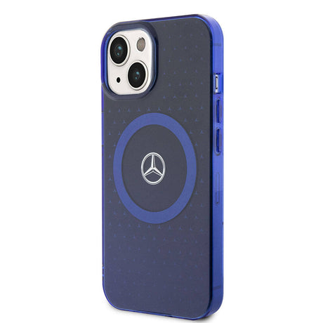 Apple iPhone 15 Kılıf Mercedes Benz Orjinal Lisanslı M-safe Şarj Özellikli Çift Katmanlı Mavi Yıldız Desenli Kapak
