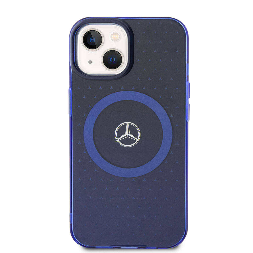 Apple iPhone 15 Kılıf Mercedes Benz Orjinal Lisanslı M-safe Şarj Özellikli Çift Katmanlı Mavi Yıldız Desenli Kapak