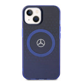 Apple iPhone 15 Kılıf Mercedes Benz Orjinal Lisanslı M-safe Şarj Özellikli Çift Katmanlı Mavi Yıldız Desenli Kapak