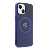 Apple iPhone 15 Kılıf Mercedes Benz Orjinal Lisanslı M-safe Şarj Özellikli Çift Katmanlı Mavi Yıldız Desenli Kapak