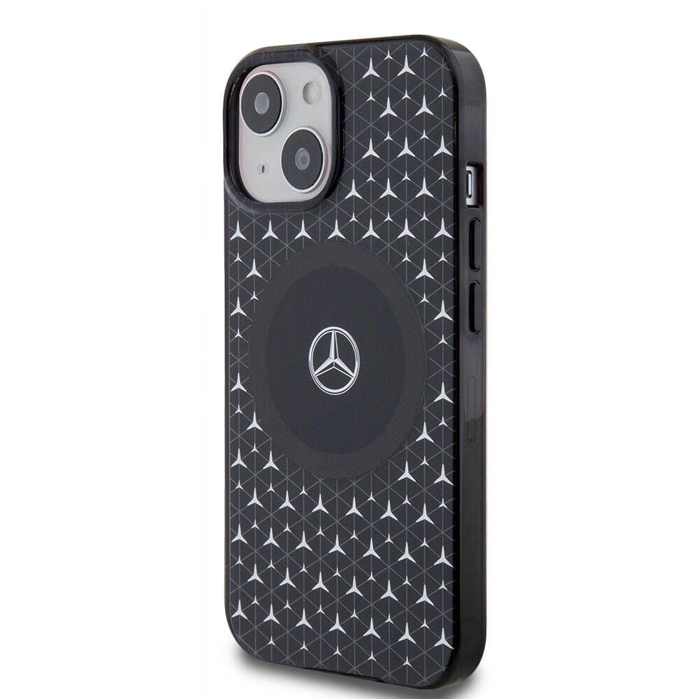 Apple iPhone 15 Kılıf Mercedes Benz Orjinal Lisanslı M-safe Şarj Özellikli Çift Katmanlı Mini Yıldız Desenli Kapak