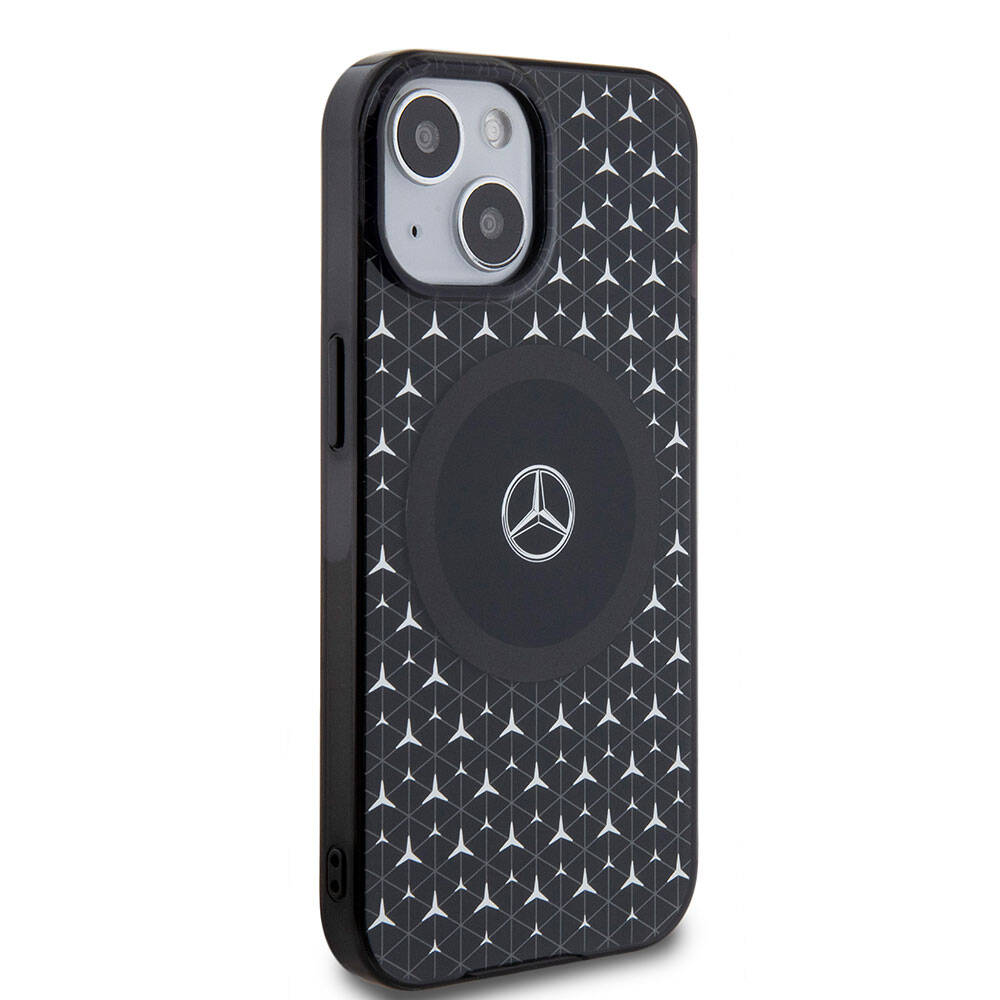 Apple iPhone 15 Kılıf Mercedes Benz Orjinal Lisanslı M-safe Şarj Özellikli Çift Katmanlı Mini Yıldız Desenli Kapak