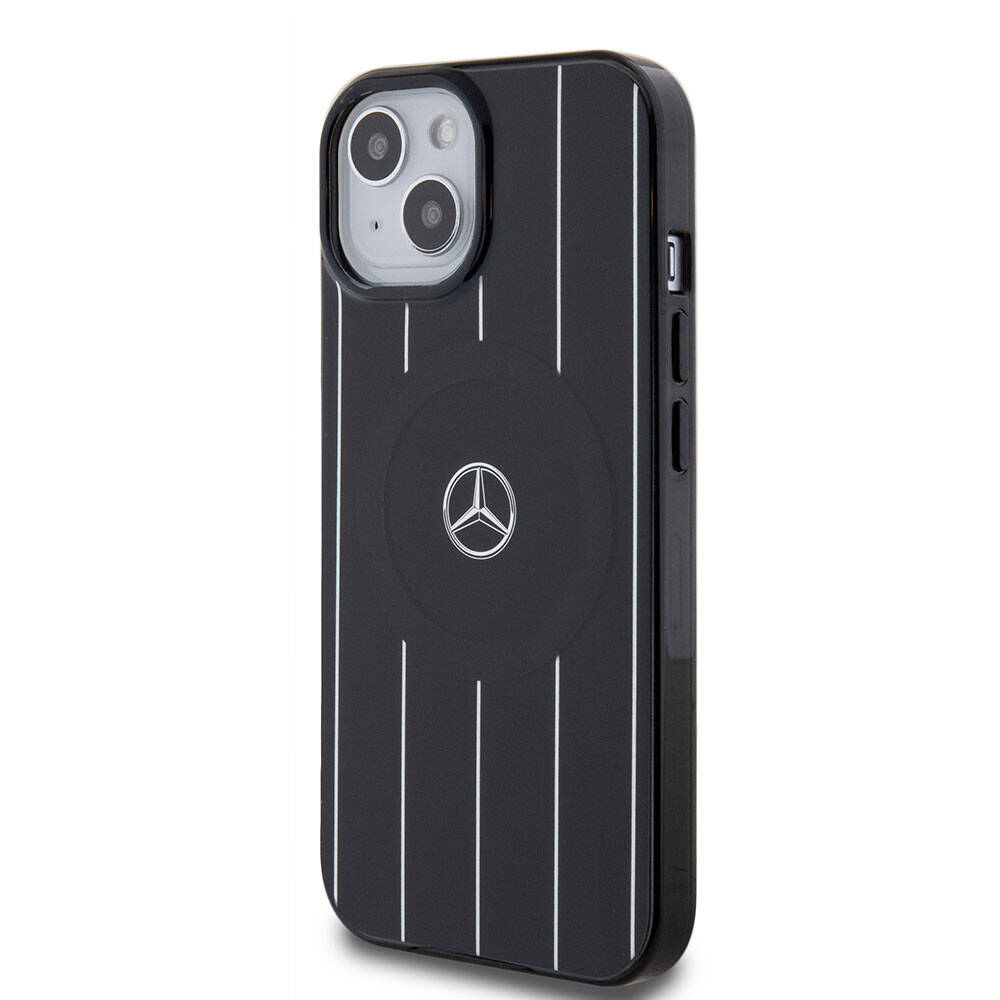 Apple iPhone 15 Kılıf Mercedes Benz Orjinal Lisanslı M-safe Şarj Özellikli Çift Katmanlı Paralel Çizgi Desenli Kapak
