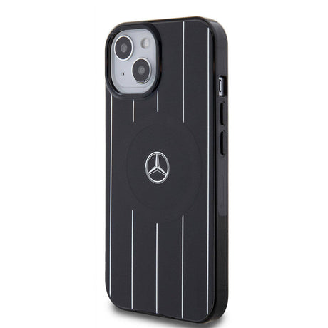 Apple iPhone 15 Kılıf Mercedes Benz Orjinal Lisanslı M-safe Şarj Özellikli Çift Katmanlı Paralel Çizgi Desenli Kapak
