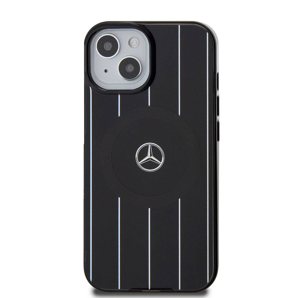 Apple iPhone 15 Kılıf Mercedes Benz Orjinal Lisanslı M-safe Şarj Özellikli Çift Katmanlı Paralel Çizgi Desenli Kapak