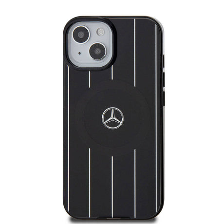 Apple iPhone 15 Kılıf Mercedes Benz Orjinal Lisanslı M-safe Şarj Özellikli Çift Katmanlı Paralel Çizgi Desenli Kapak