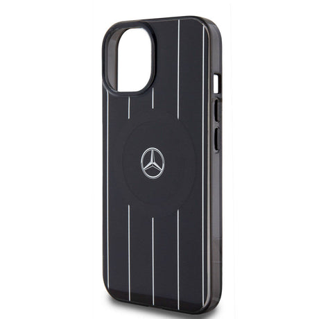 Apple iPhone 15 Kılıf Mercedes Benz Orjinal Lisanslı M-safe Şarj Özellikli Çift Katmanlı Paralel Çizgi Desenli Kapak