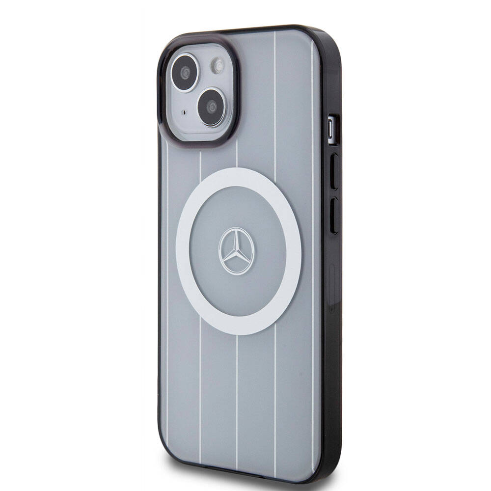 Apple iPhone 15 Kılıf Mercedes Benz Orjinal Lisanslı M-safe Şarj Özellikli Çift Katmanlı Paralel Çizgi Desenli Kapak