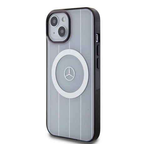 Apple iPhone 15 Kılıf Mercedes Benz Orjinal Lisanslı M-safe Şarj Özellikli Çift Katmanlı Paralel Çizgi Desenli Kapak