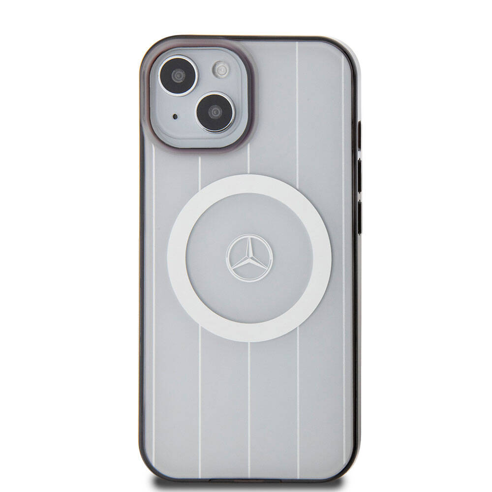 Apple iPhone 15 Kılıf Mercedes Benz Orjinal Lisanslı M-safe Şarj Özellikli Çift Katmanlı Paralel Çizgi Desenli Kapak