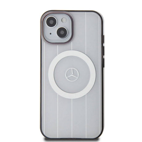 Apple iPhone 15 Kılıf Mercedes Benz Orjinal Lisanslı M-safe Şarj Özellikli Çift Katmanlı Paralel Çizgi Desenli Kapak